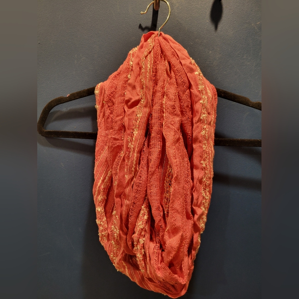 Charming Charling Coral Pink and White Infinity Scarf - Excellent Condition